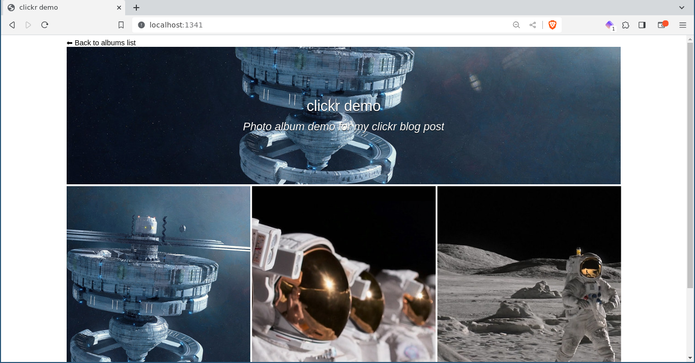The album webpage with the first row laid out correctly