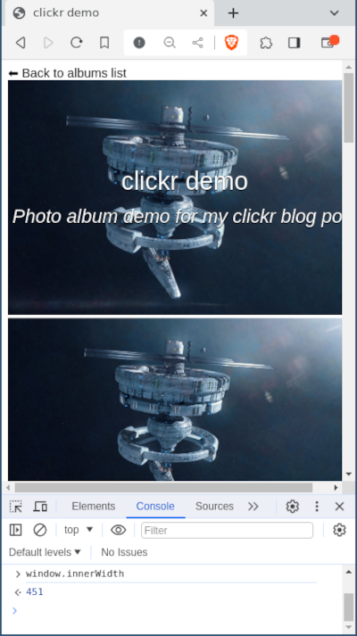 The album with a window size of 451 and 3 photos per row