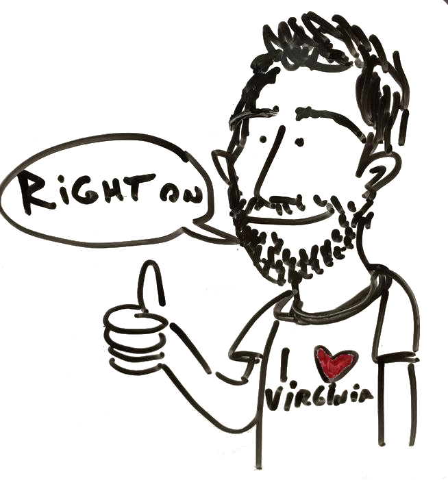 A cartoon drawing of me wearing a t-shirt that says 'I love Virginia'